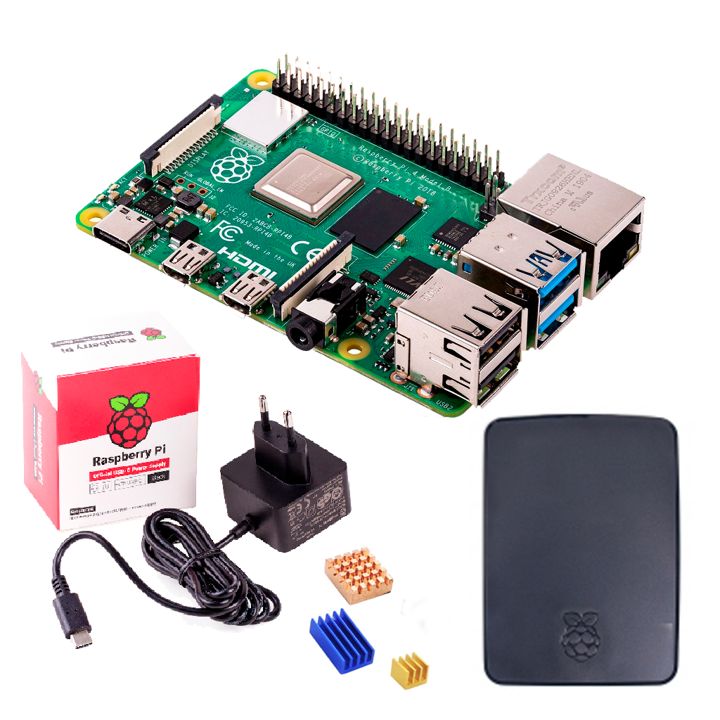 Kit Raspberry PI 4 model B 2GB / 4GB / 8GB, carcasa neagra, alimentator original